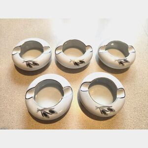 Vtg 1950s-1960s Fukagawa Arita Ashtrays in Silver Wheat Pattern Set of 5